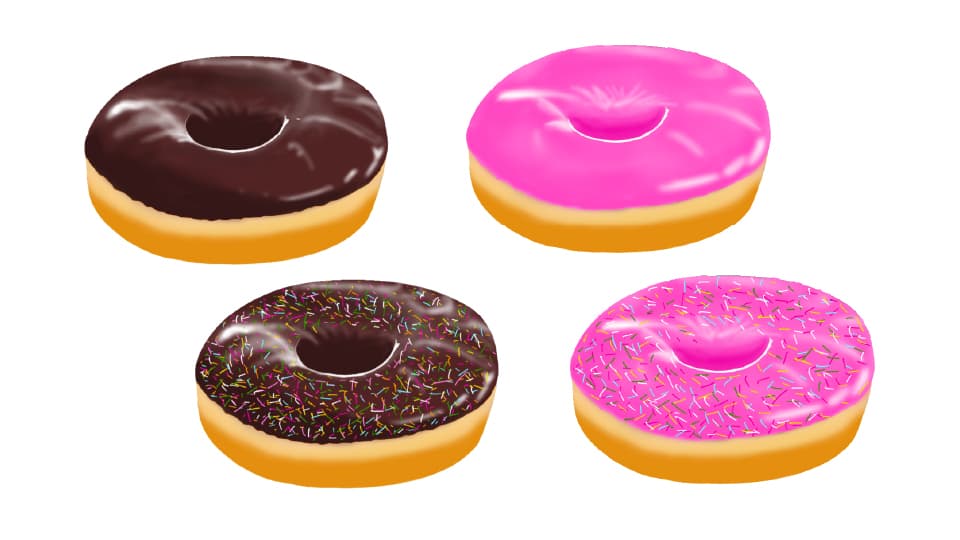 チョコをコーティングしたドーナツのフリーイラスト