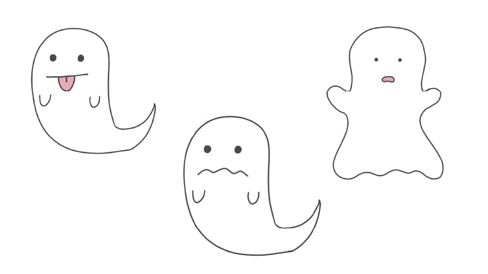 ハロウィンなどで使えるかわいいお化けの手描きイラストフリー素材