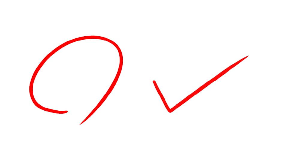 丸つけなどで使えるペン書きの丸とチェックマーク