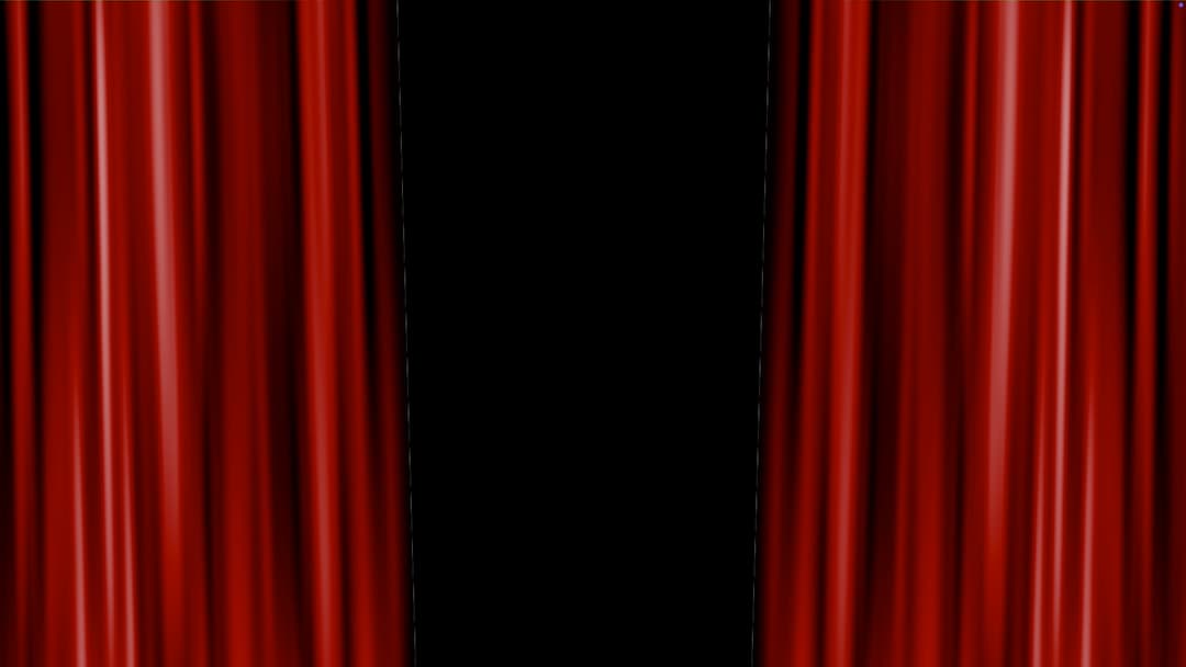 舞台の幕/赤いカーテン/緞帳が ゆっくり左右に開くアニメーション動画素材です。